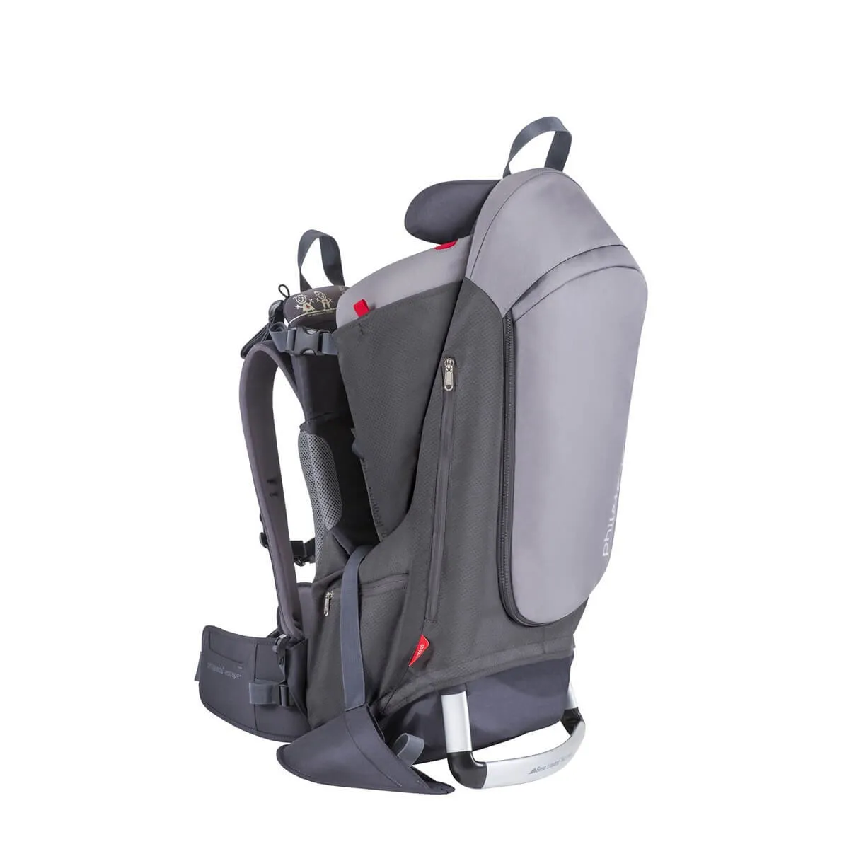phil&teds Escape Child Carrier Frame Backpack, Charcoal – Height Adjustable Body-Tech Harness - Articulating Dual Core Waist Belt – Includes Hood, Daypack, Change Mat – 30L Storage – 2 Year Guarantee