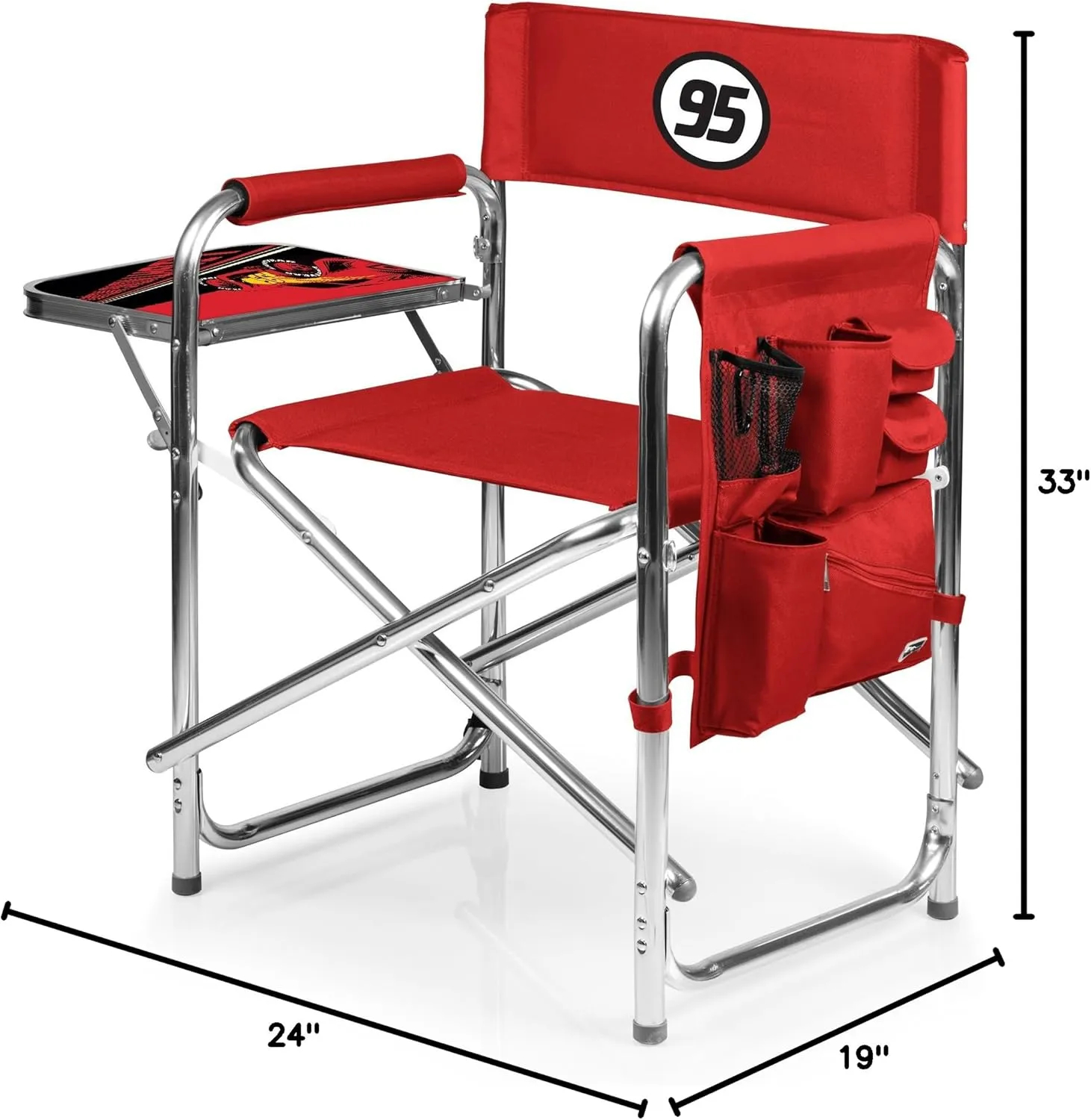 PICNIC TIME Disney Pixar Cars Lightning McQueen Sports Chair with Side Table, Beach Chair, Camp Chair for Adults, (Red)