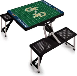 PICNIC TIME NCAA Georgia Tech Yellow Jackets Football Field Folding Picnic Table - Camping Table - Outdoor Table with Umbrella Hole, (Black)