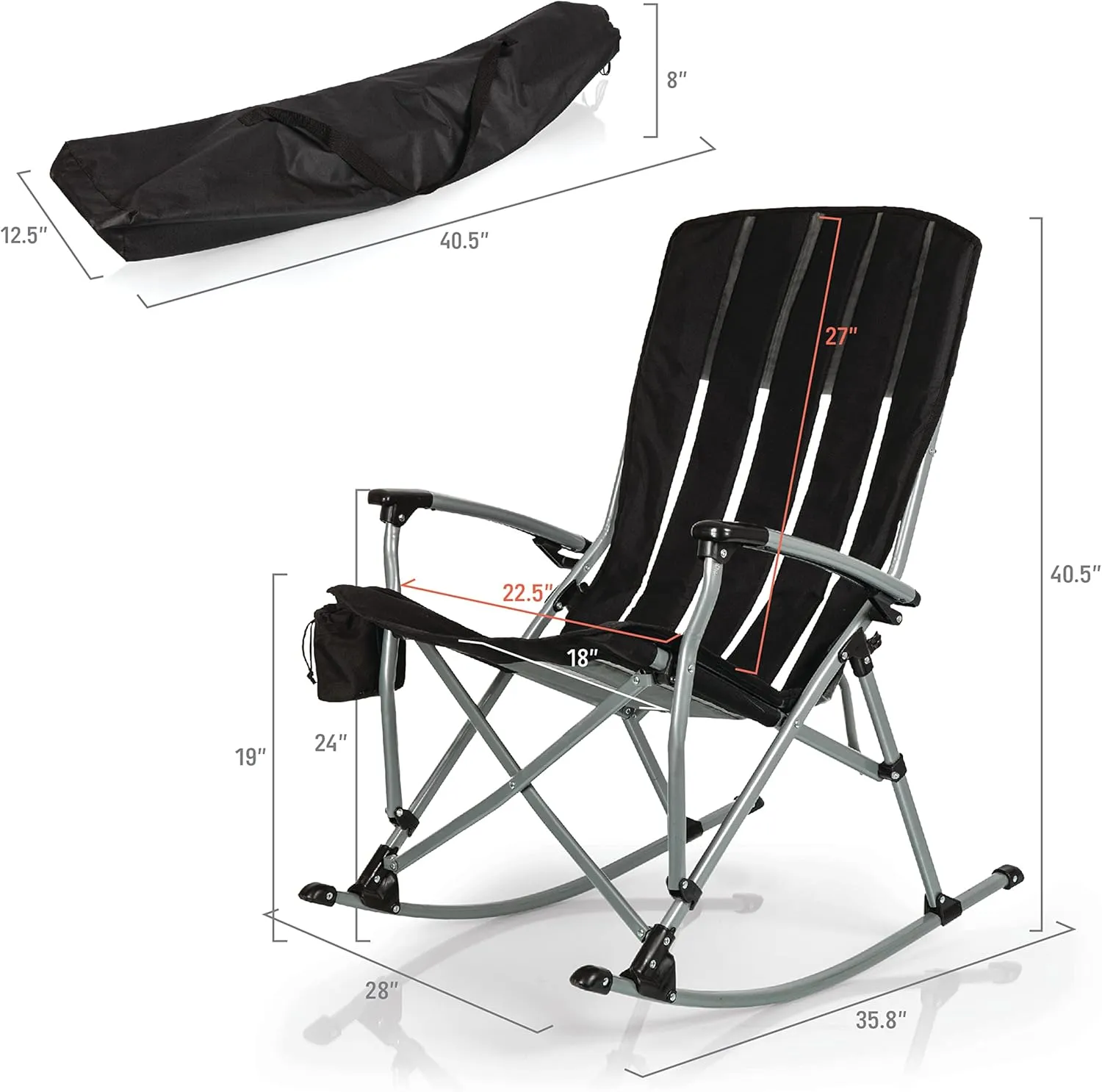 PICNIC TIME NCAA Outdoor Rocking, XL Heavy Duty Camping Chair for Adults