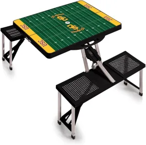PICNIC TIME NCAA USC Trojans Folding Picnic Table with 4 Seats, Camping Table, Outdoor Table with Umbrella Hole, (Black - Football Field)