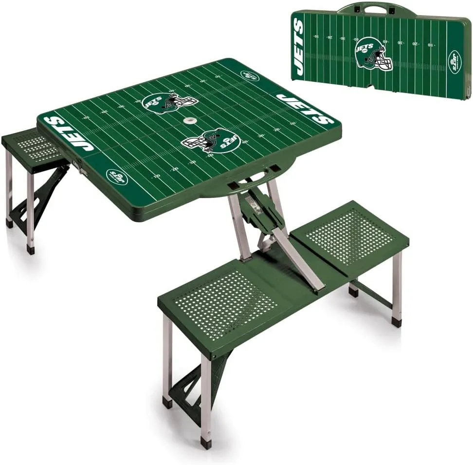 PICNIC TIME NFL New York Jets Football Field Design Portable Folding Table/Seats, Green, One Size (811-00-121-225-2)