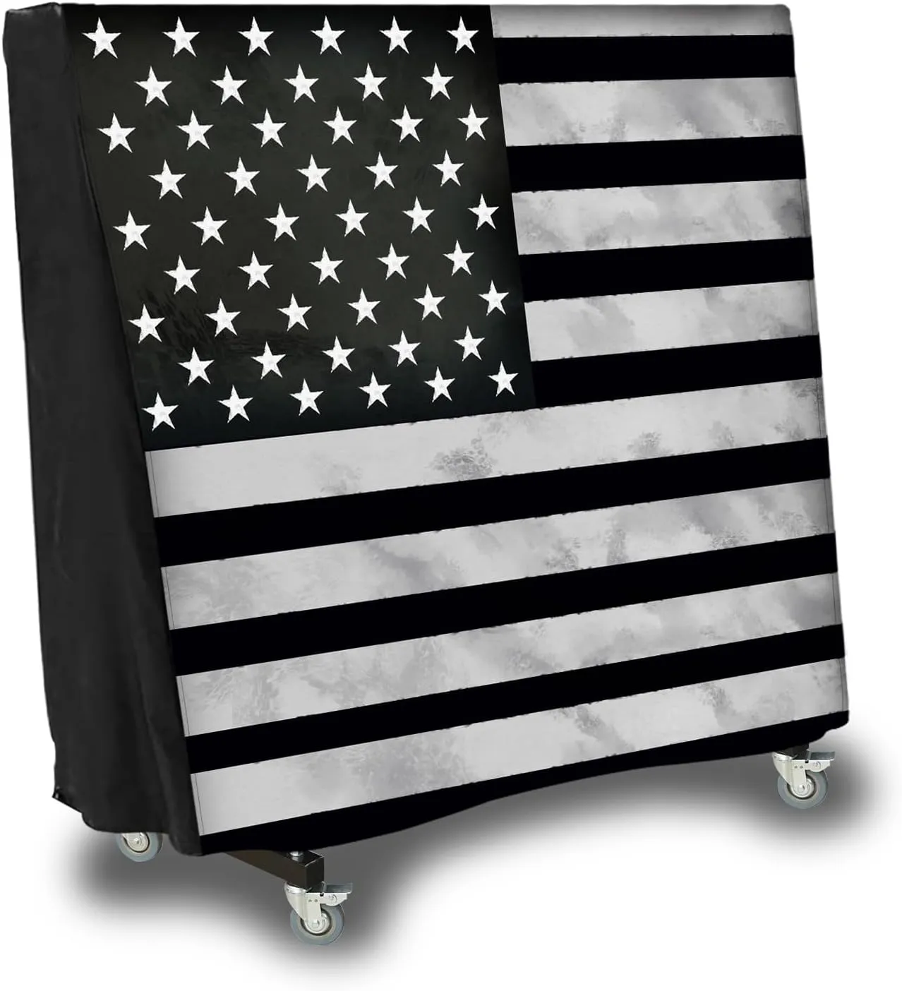 Ping Pong Table Cover, Waterproof & Dustproof Outdoor/Indoor Polyester Taffeta Cloth Ping Pong Table Cover，Scratch-Resistant Foldable (Black White flag)