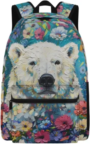 PinUp Angel Cool Polar Bear Print Funny Backpack 17 Inch Boys Girls Bookbag for Primary Middle School Backpacks Cute Animal Graphic School Bag
