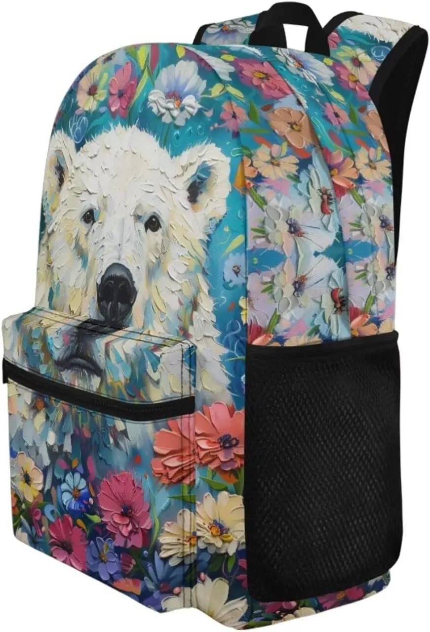 PinUp Angel Cool Polar Bear Print Funny Backpack 17 Inch Boys Girls Bookbag for Primary Middle School Backpacks Cute Animal Graphic School Bag