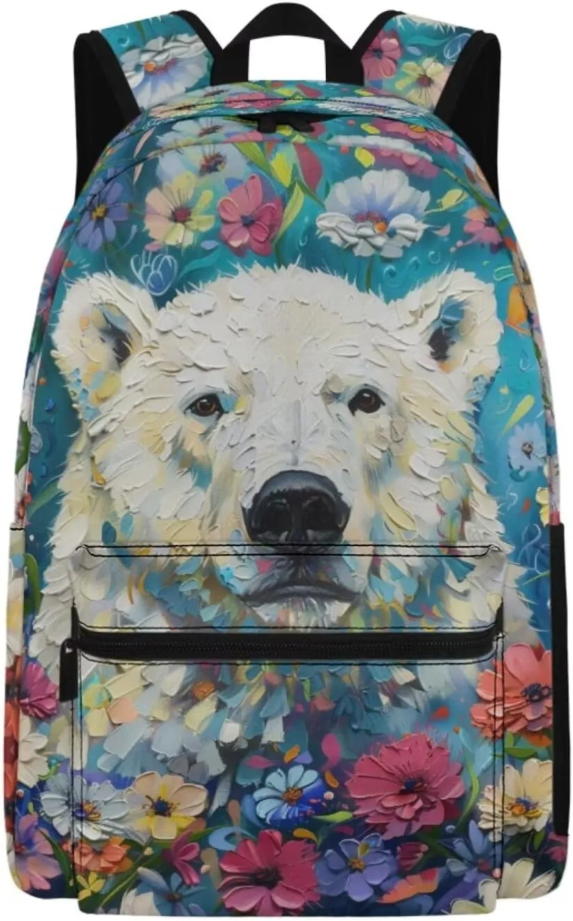 PinUp Angel Cool Polar Bear Print Funny Backpack 17 Inch Boys Girls Bookbag for Primary Middle School Backpacks Cute Animal Graphic School Bag