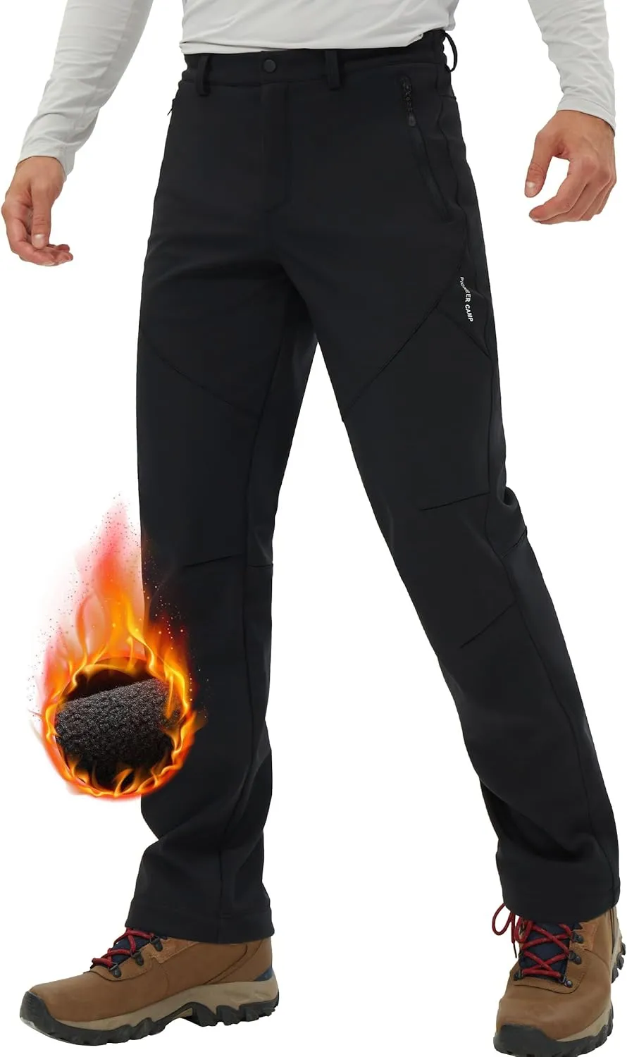 Pioneer Camp Men's Fleece Lined Outdoor Hiking Pants Insulated Waterproof Warm Softshell Windproof Work Pant