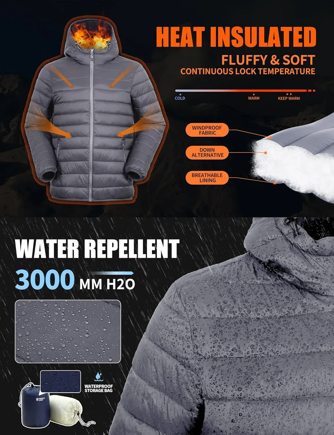 Pioneer Camp Mens Lightweight Packable Puffer Jacket Hooded Insulated Thermal Puffy Winter Jackets for Running Travel