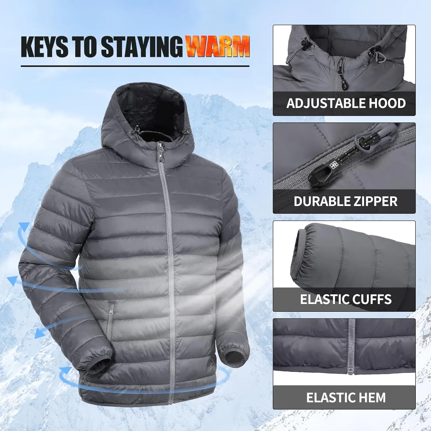 Pioneer Camp Mens Lightweight Packable Puffer Jacket Hooded Insulated Thermal Puffy Winter Jackets for Running Travel
