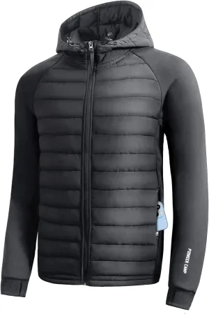 Pioneer Camp Men's Lightweight Puffer Running Jacket Waterproof Winter Down Jacket Hooded Insulated Puffy Thermal Hybrid Coat