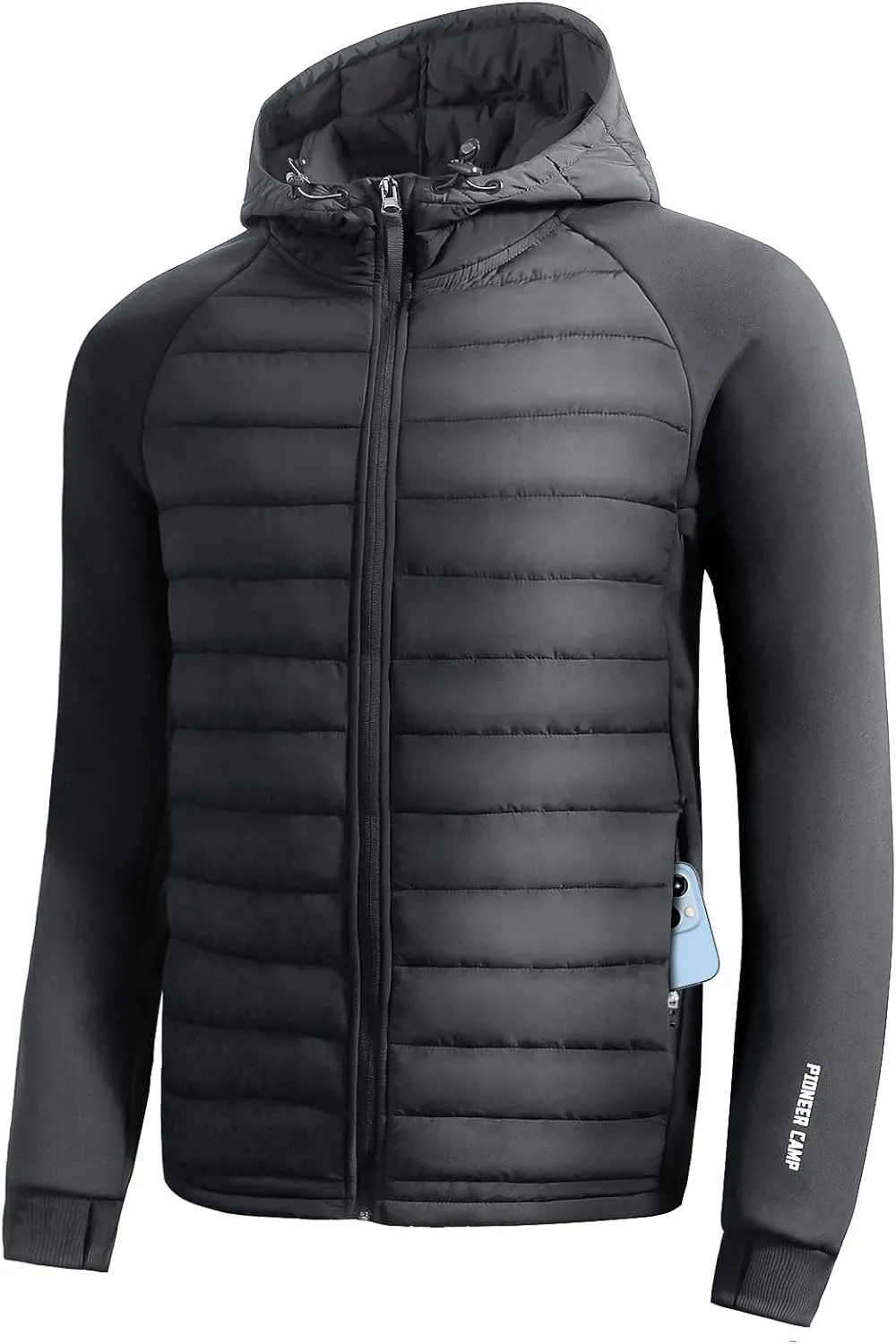 Pioneer Camp Men's Lightweight Puffer Running Jacket Waterproof Winter Down Jacket Hooded Insulated Puffy Thermal Hybrid Coat