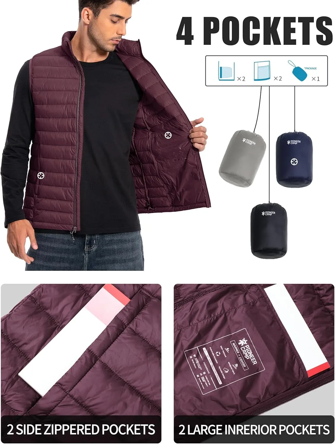 Pioneer Camp Men's Lightweight Puffer Vest Packable Water-Repellent Warm Quilted Sleeveless Outerwear for Work Casual Travel…