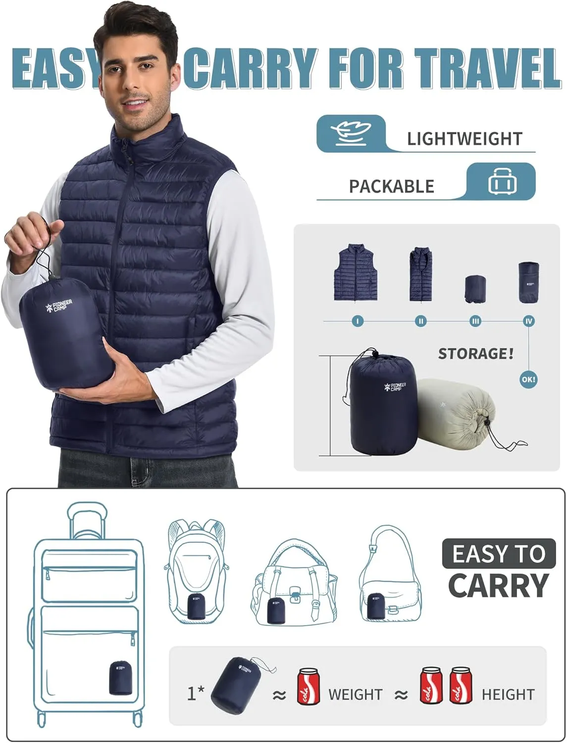Pioneer Camp Men's Lightweight Puffer Vest Packable Water-Repellent Warm Quilted Sleeveless Outerwear for Work Casual Travel…