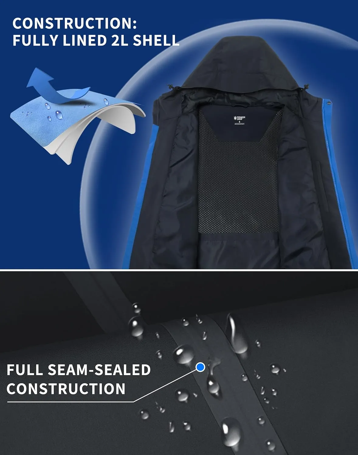 Pioneer Camp Mens Rain Jacket Waterproof Shell Jacket Hooded Lightweight Rain Coat for Outdoor Hiking 4 Pockets Windbreaker