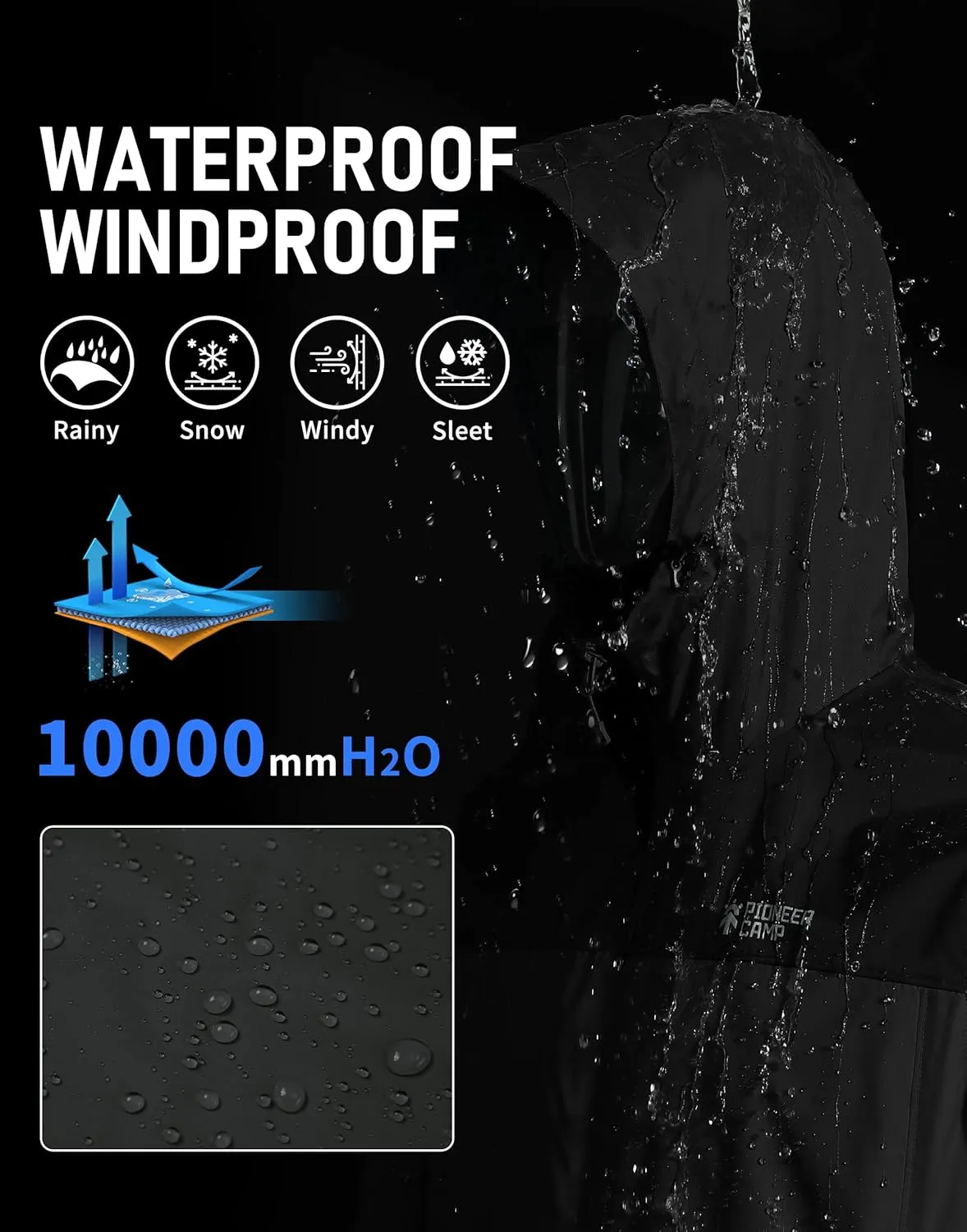 Pioneer Camp Men's Rain Jacket Waterproof with Hood Lightweight Packable Raincoat Rain Shell for Outdoor Hiking Travel