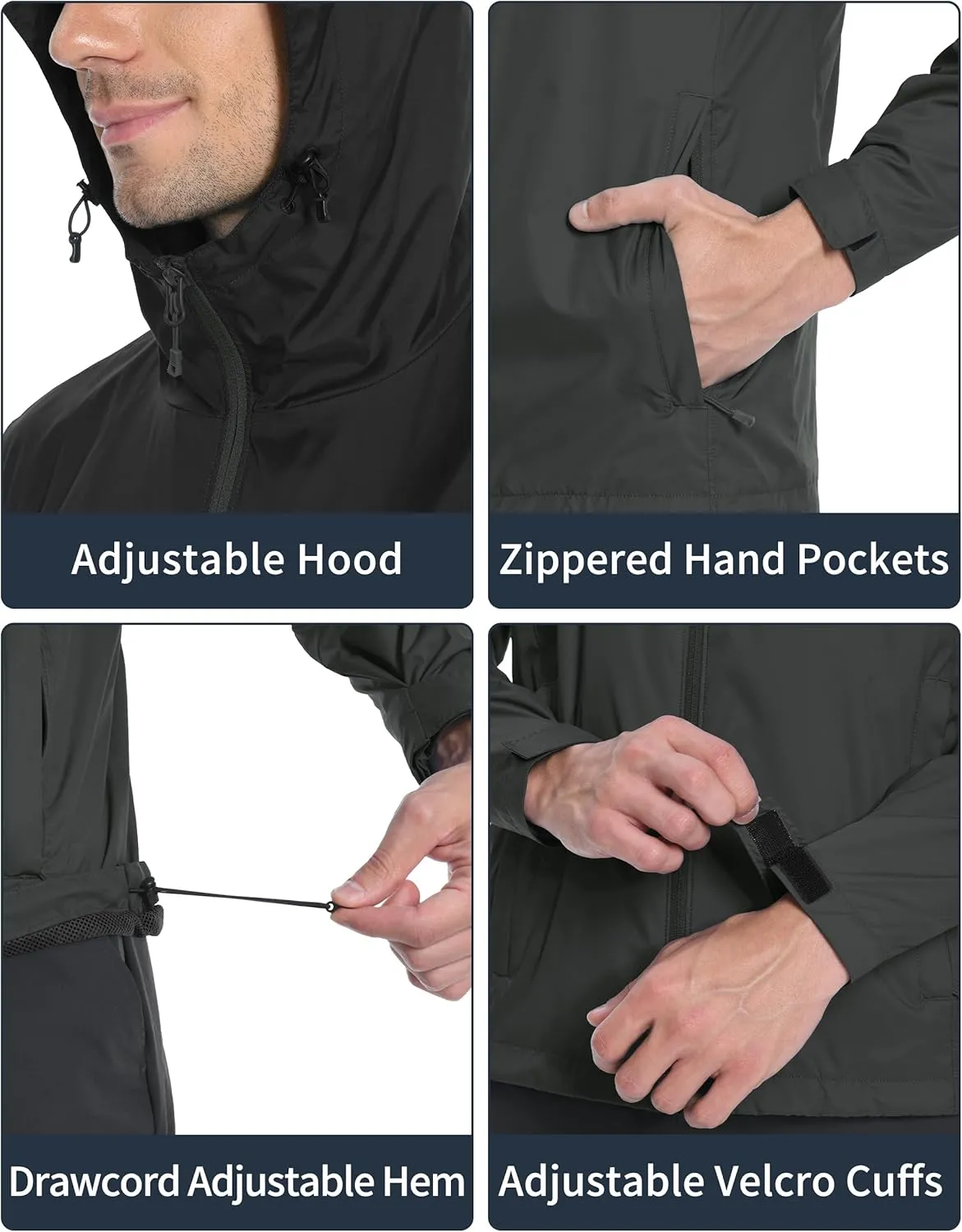 Pioneer Camp Men's Rain Jacket Waterproof with Hood Lightweight Packable Raincoat Rain Shell for Outdoor Hiking Travel