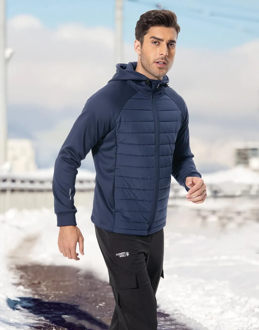 Pioneer Camp Men's Running Jacket Lightweight Puffer Jacket Hybrid Winter Warm Up Insulated Thermal Coat Hiking Golf Sports
