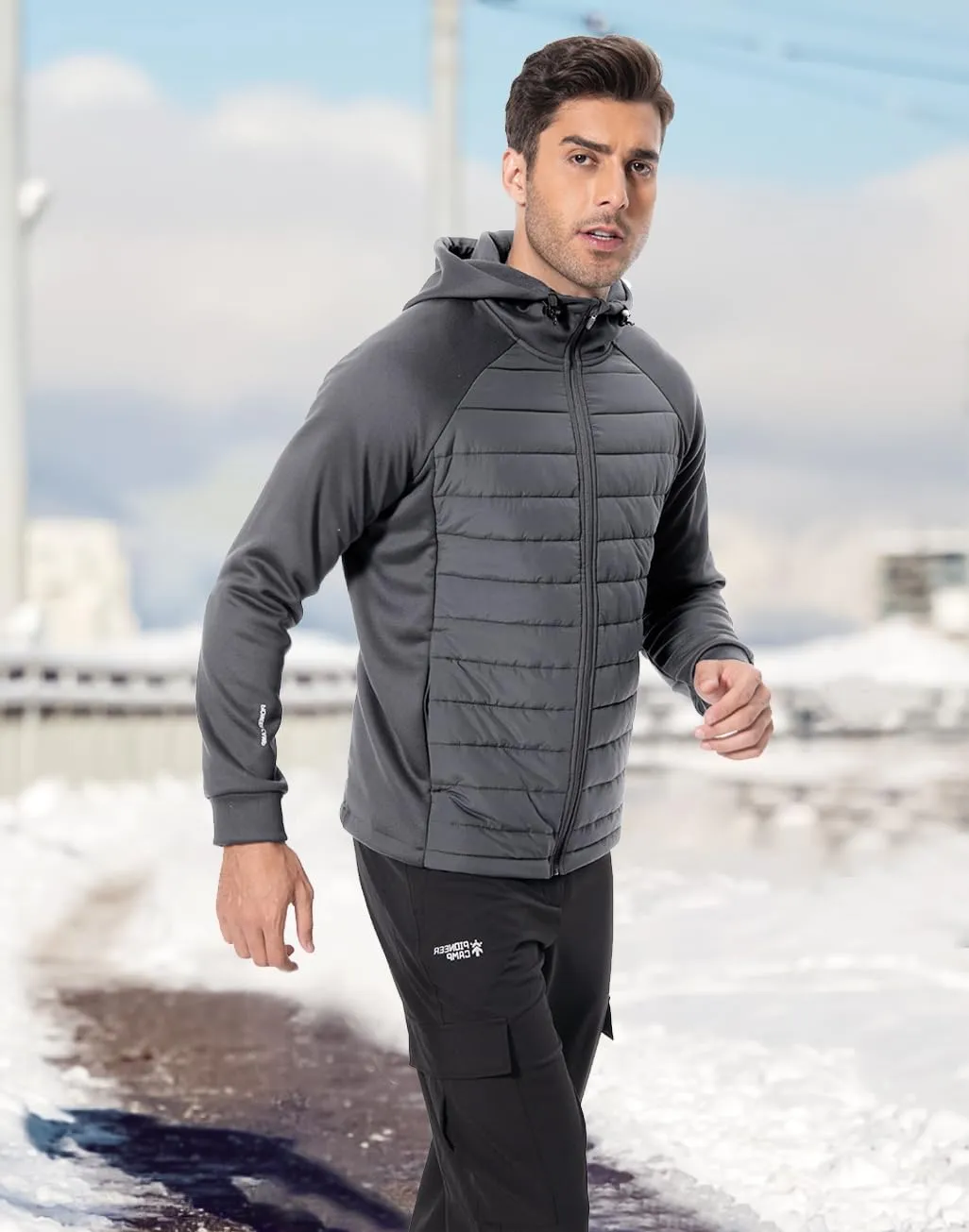 Pioneer Camp Men's Running Jacket Lightweight Puffer Jacket Hybrid Winter Warm Up Insulated Thermal Coat Hiking Golf Sports