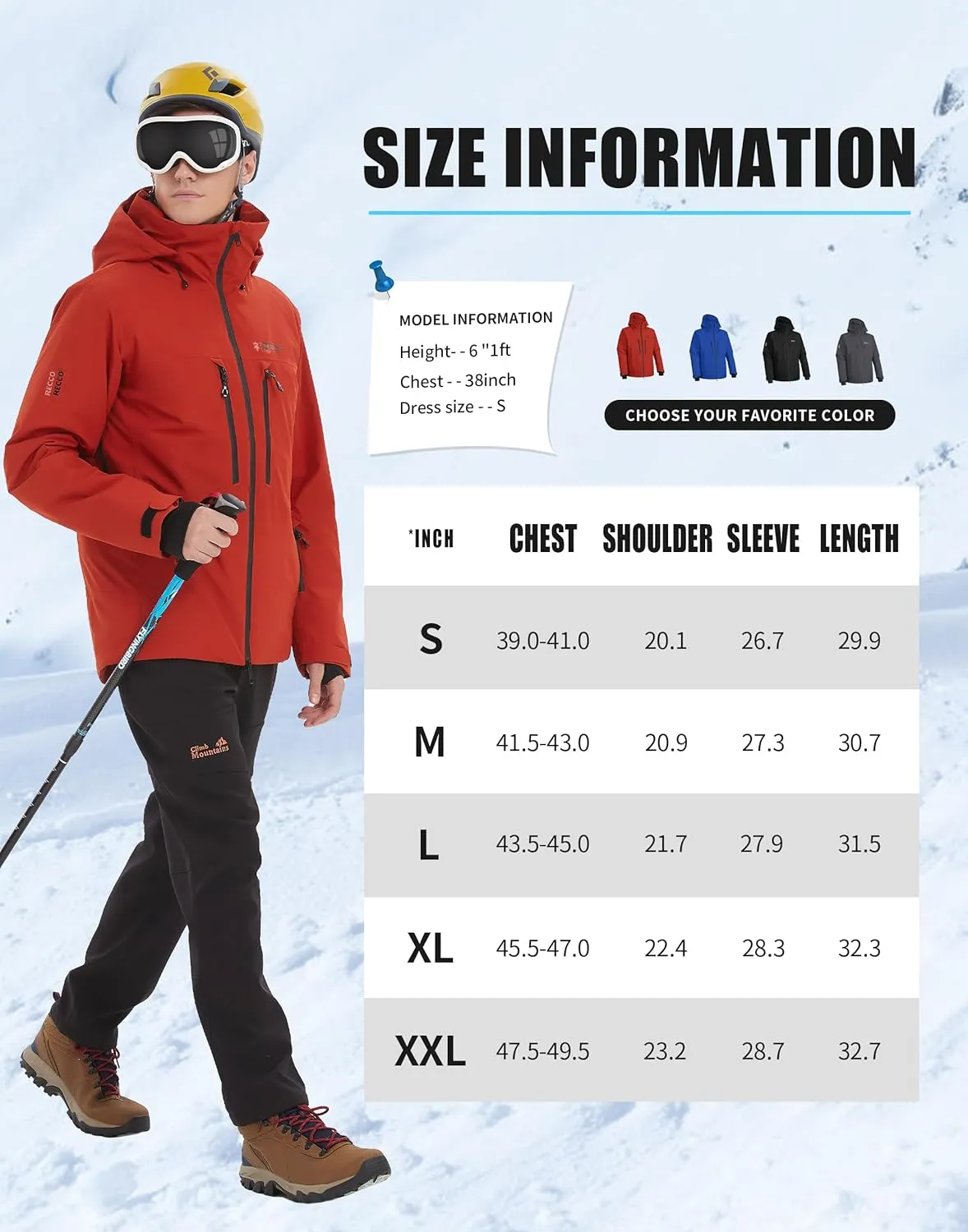 Pioneer Camp Men's Ski Jacket Waterproof Insulated Snowboard Gear Cold Weather Winter Warm Mountain Snow Coat