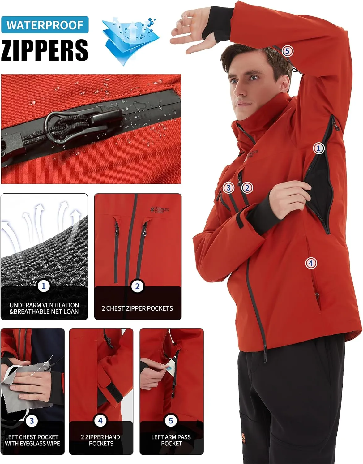 Pioneer Camp Men's Ski Jacket Waterproof Insulated Snowboard Gear Cold Weather Winter Warm Mountain Snow Coat