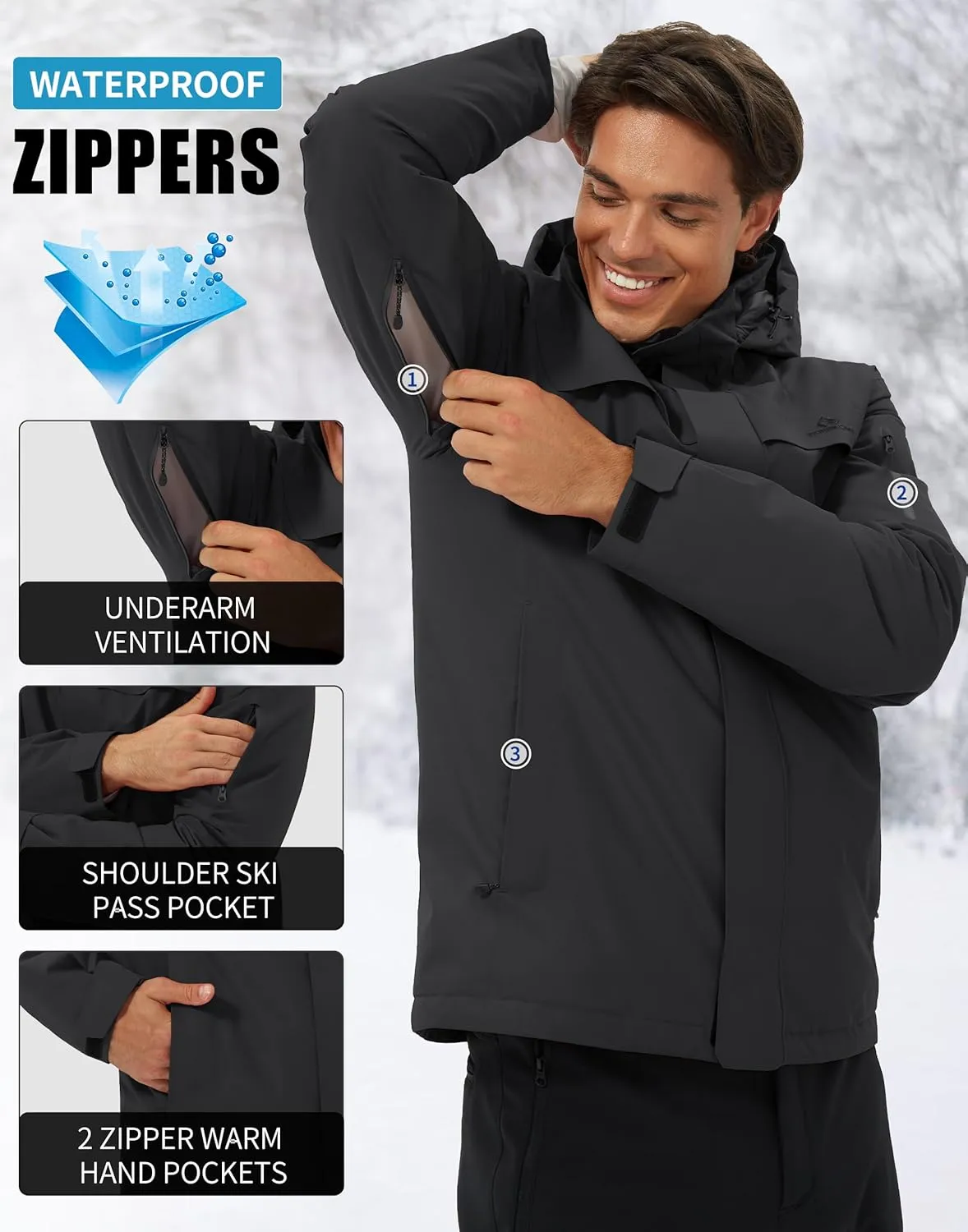 Pioneer Camp Men's Waterproof Ski Jacket Insulated Winter Snow Coat Warm Windproof Mountain Snowboard Hooded Raincoat Gear