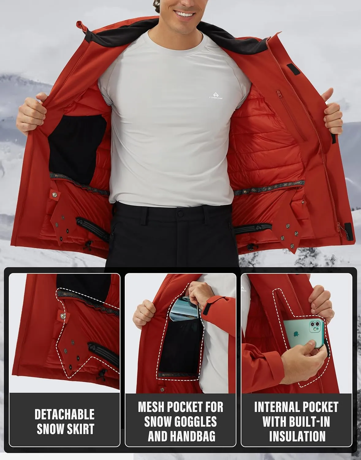 Pioneer Camp Men's Waterproof Ski Jacket Insulated Winter Snow Coat Warm Windproof Mountain Snowboard Hooded Raincoat Gear
