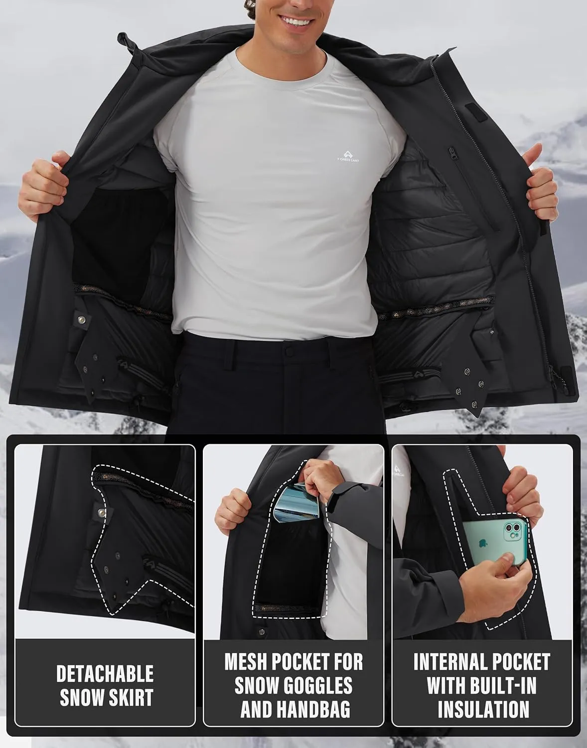 Pioneer Camp Men's Waterproof Ski Jacket Insulated Winter Snow Coat Warm Windproof Mountain Snowboard Hooded Raincoat Gear