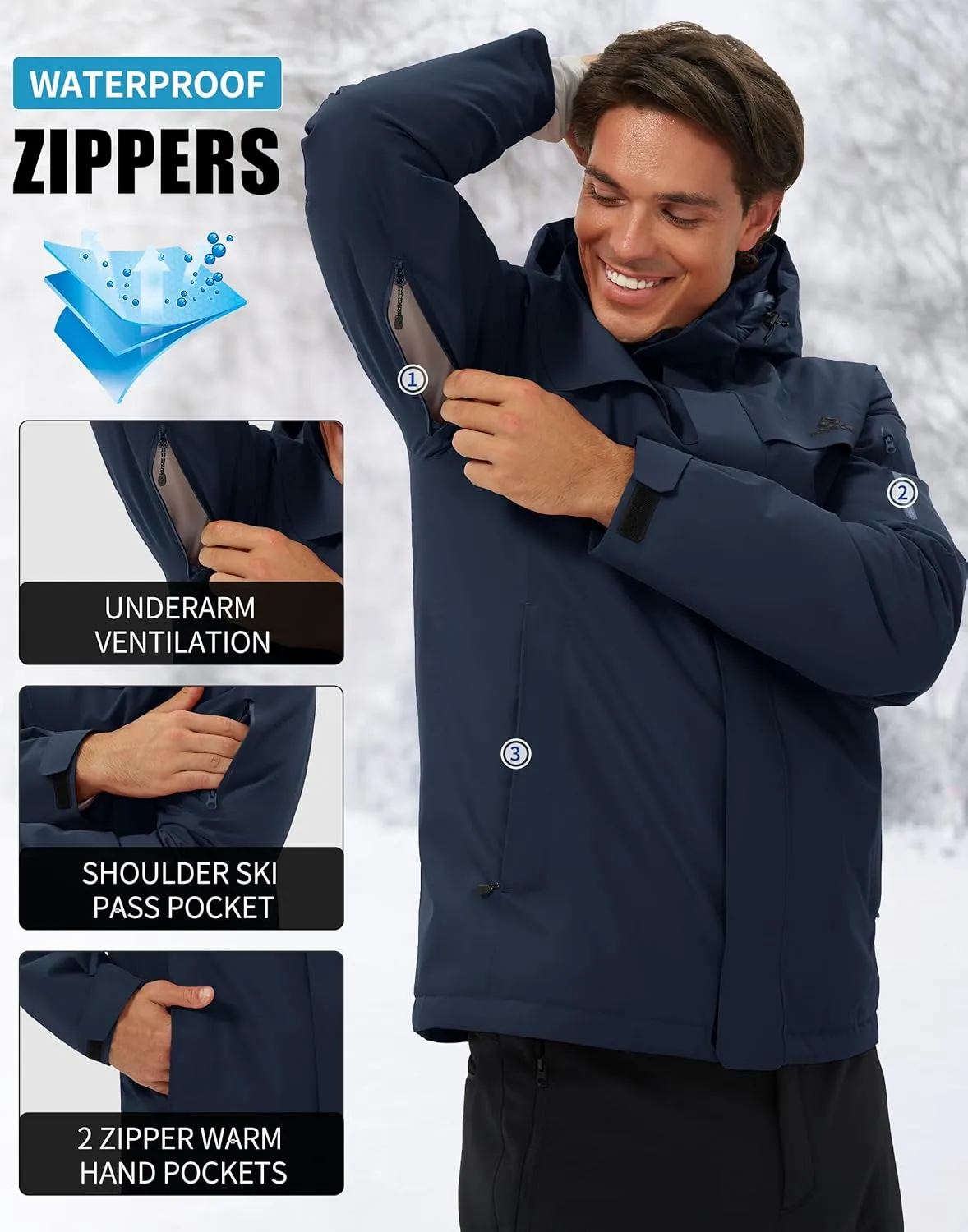 Pioneer Camp Men's Waterproof Ski Jacket Insulated Winter Snow Coat Warm Windproof Mountain Snowboard Hooded Raincoat Gear