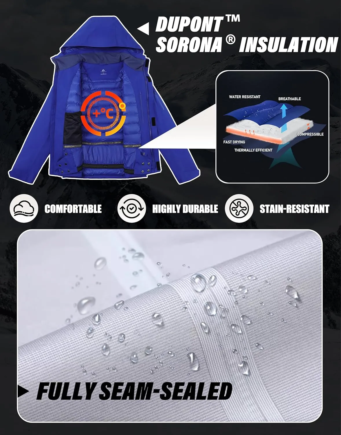 Pioneer Camp Men's Waterproof Ski Jacket Insulated Winter Snow Coat Warm Windproof Mountain Snowboard Hooded Raincoat Gear
