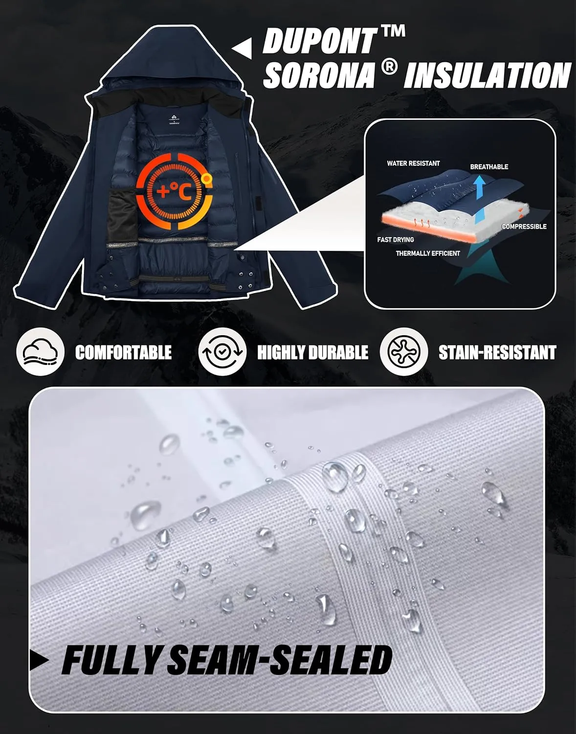 Pioneer Camp Men's Waterproof Ski Jacket Insulated Winter Snow Coat Warm Windproof Mountain Snowboard Hooded Raincoat Gear
