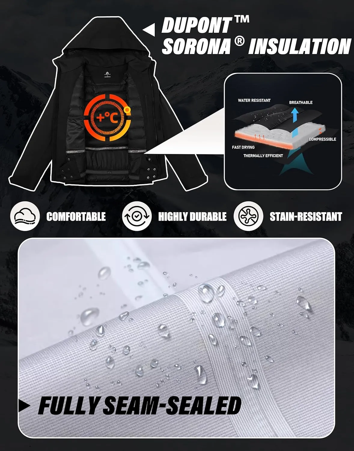 Pioneer Camp Men's Waterproof Ski Jacket Insulated Winter Snow Coat Warm Windproof Mountain Snowboard Hooded Raincoat Gear