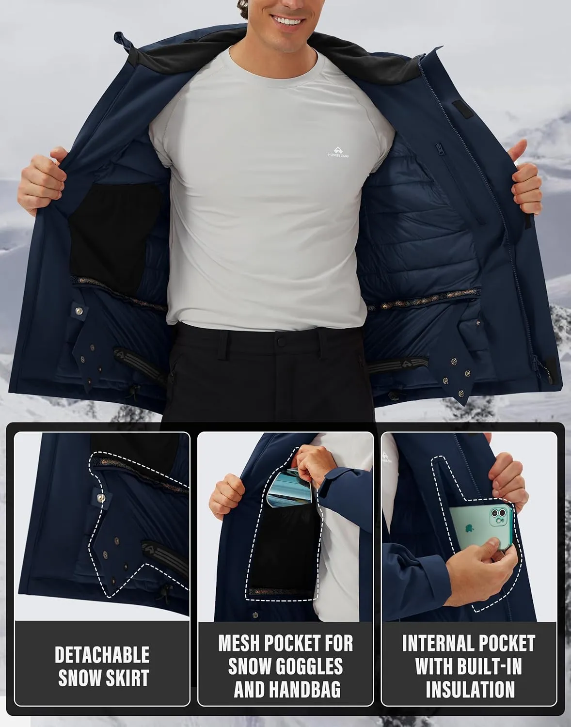 Pioneer Camp Men's Waterproof Ski Jacket Insulated Winter Snow Coat Warm Windproof Mountain Snowboard Hooded Raincoat Gear