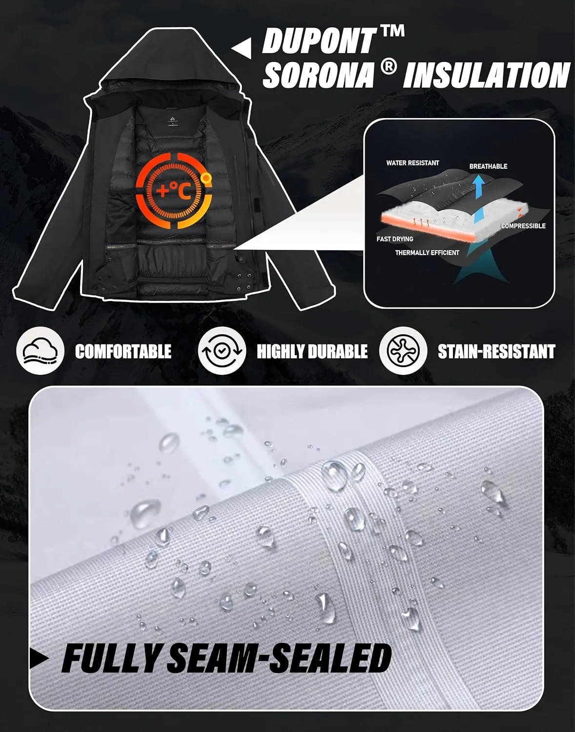 Pioneer Camp Men's Waterproof Ski Jacket Insulated Winter Snow Coat Warm Windproof Mountain Snowboard Hooded Raincoat Gear