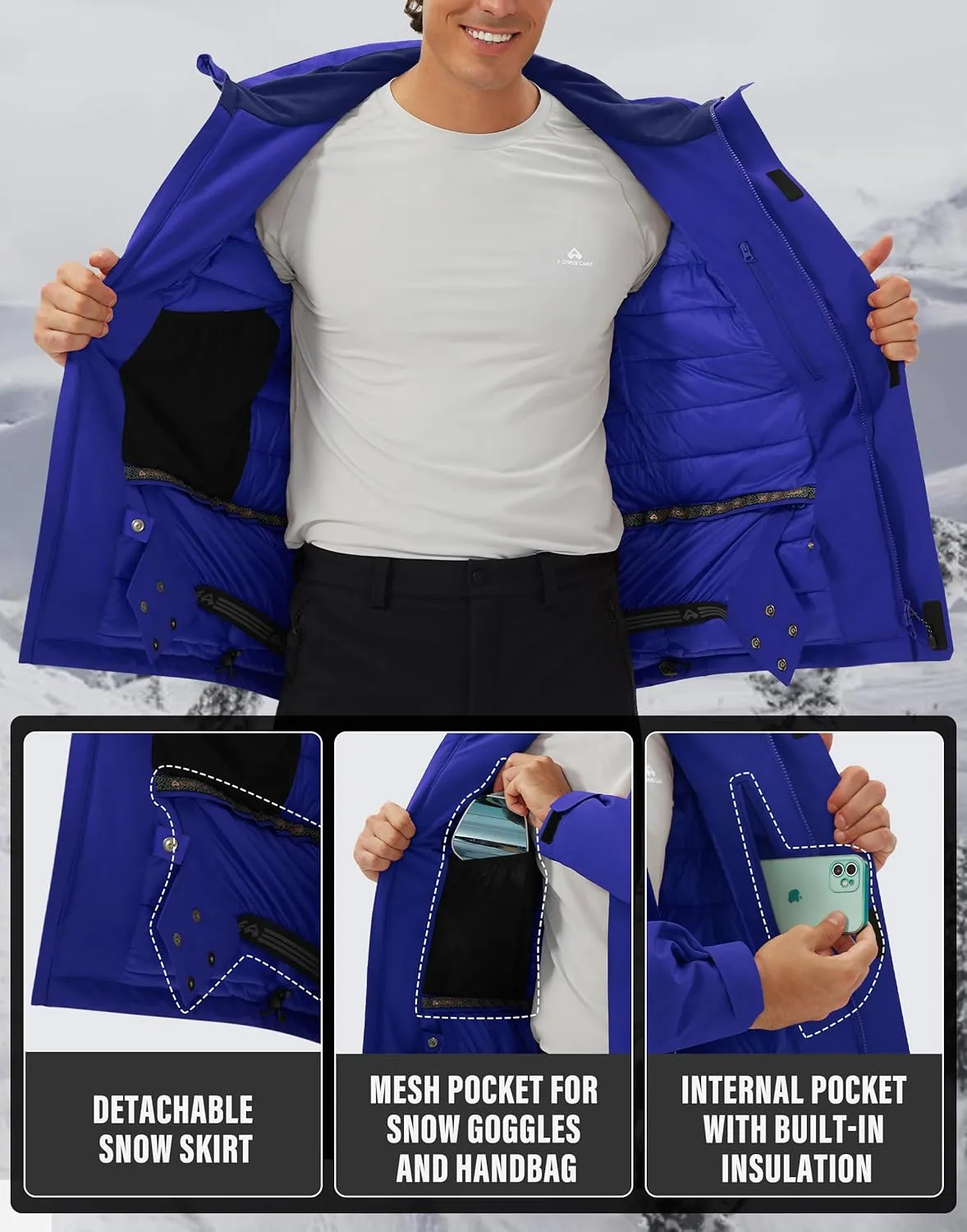 Pioneer Camp Men's Waterproof Ski Jacket Insulated Winter Snow Coat Warm Windproof Mountain Snowboard Hooded Raincoat Gear