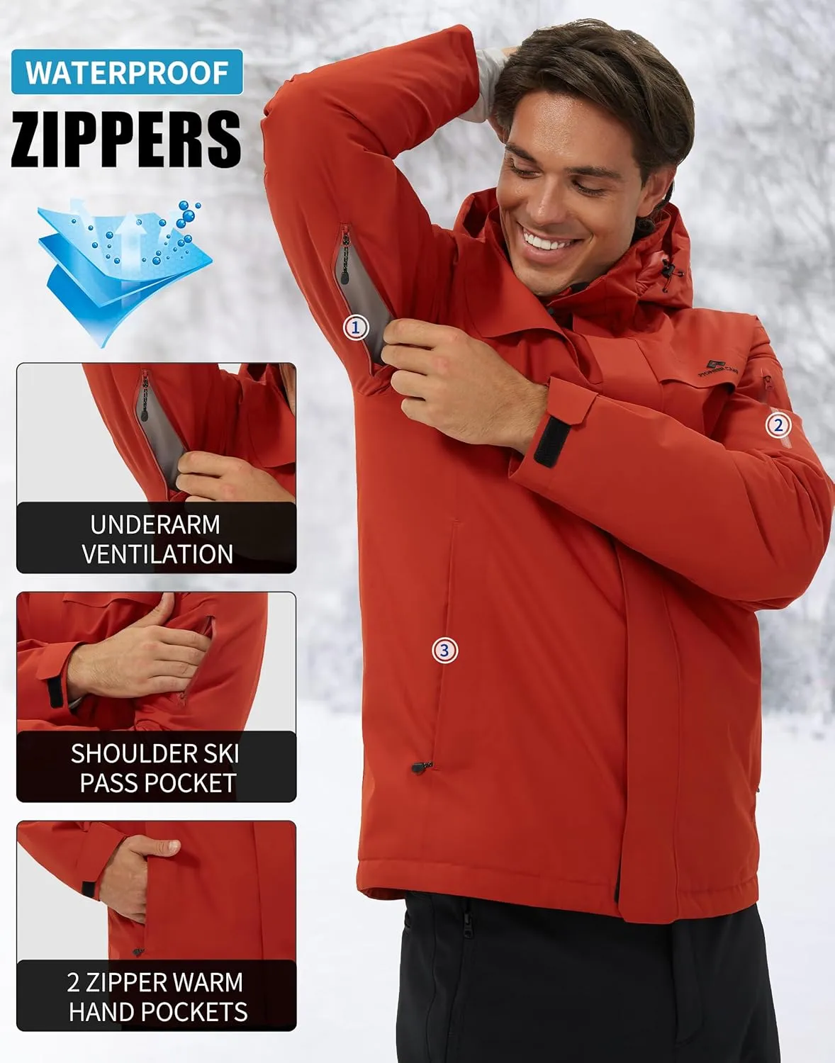 Pioneer Camp Men's Waterproof Ski Jacket Insulated Winter Snow Coat Warm Windproof Mountain Snowboard Hooded Raincoat Gear
