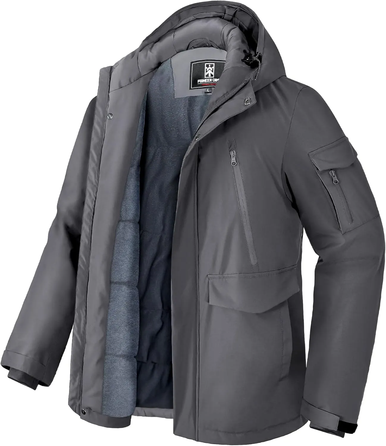 Pioneer Camp Men's Winter Coat Waterproof Fleece Lined Warm Winter Jacket with 9 Pockets Insulated Windproof Hooded Parka