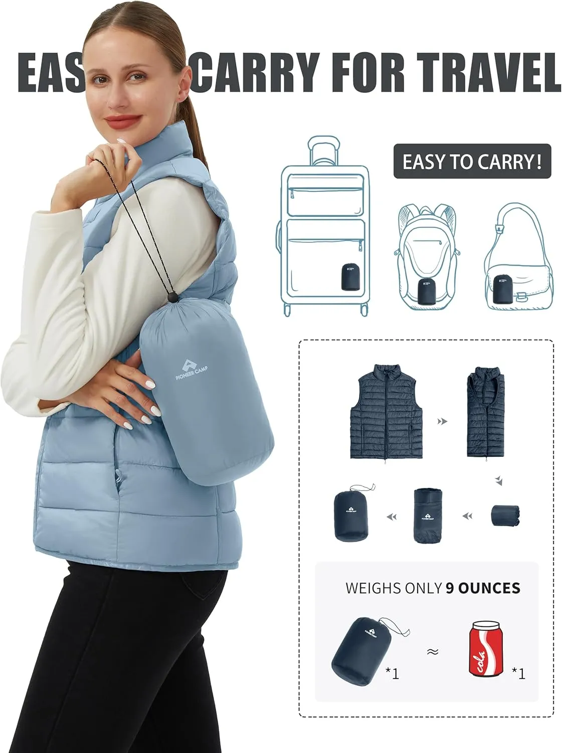 Pioneer Camp Puffer Vest Women Lightweight Packable Sleeveless Bubble Quilted Zip Up Padded Warm Winter Outerwear Puffy Vests