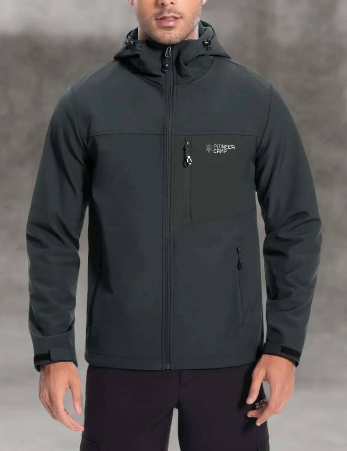 Pioneer Camp Softshell Jacket for Men Fleece Lined Hooded Waterproof Winter tactical windbreaker Jacket with 7 Pockets