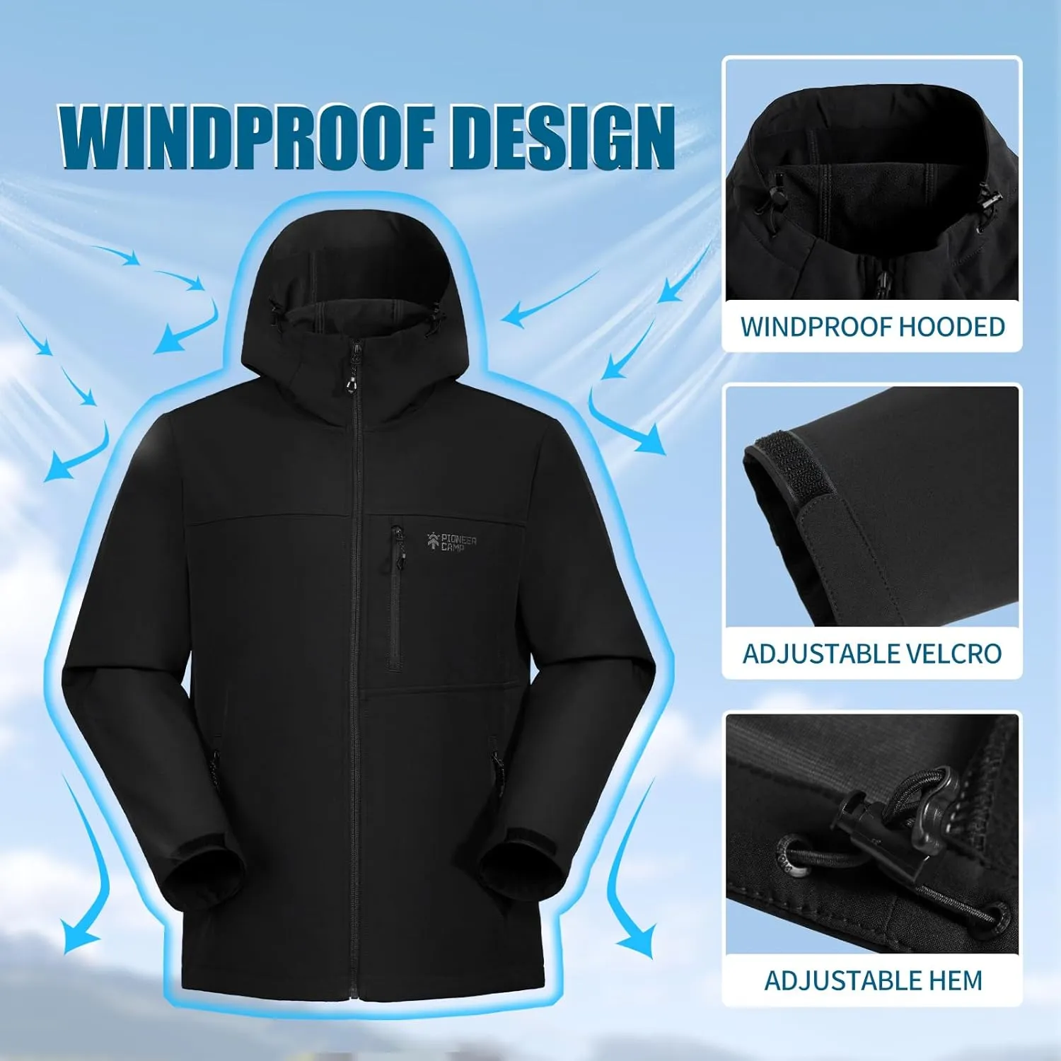 Pioneer Camp Softshell Jacket for Men Fleece Lined Hooded Waterproof Winter tactical windbreaker Jacket with 7 Pockets