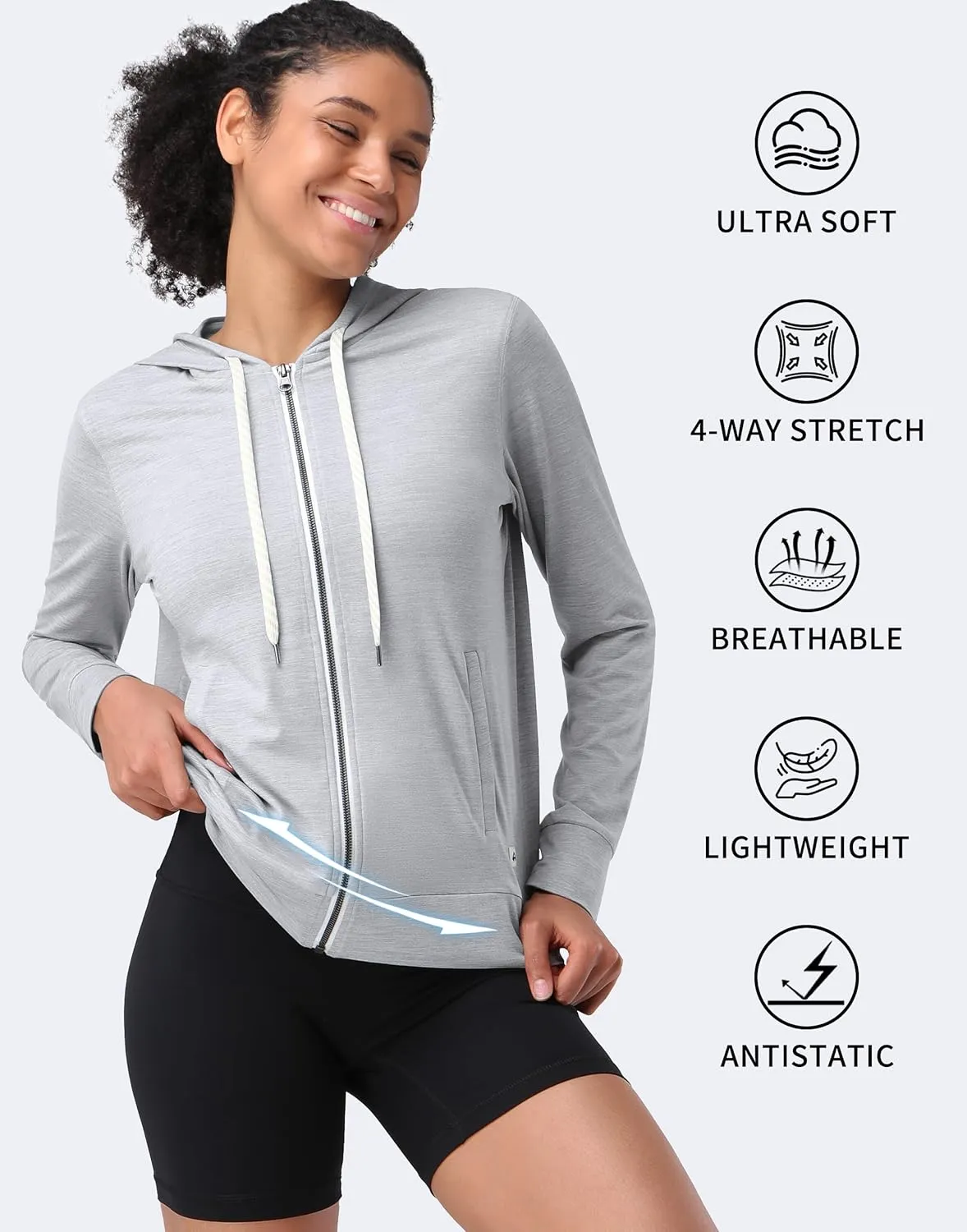 Pioneer Camp Women's Full Zip Up Workout Hoodie Soft Lightweight Hooded Sweatshirts Sweat Jacket Athletic Gym Yoga Casual