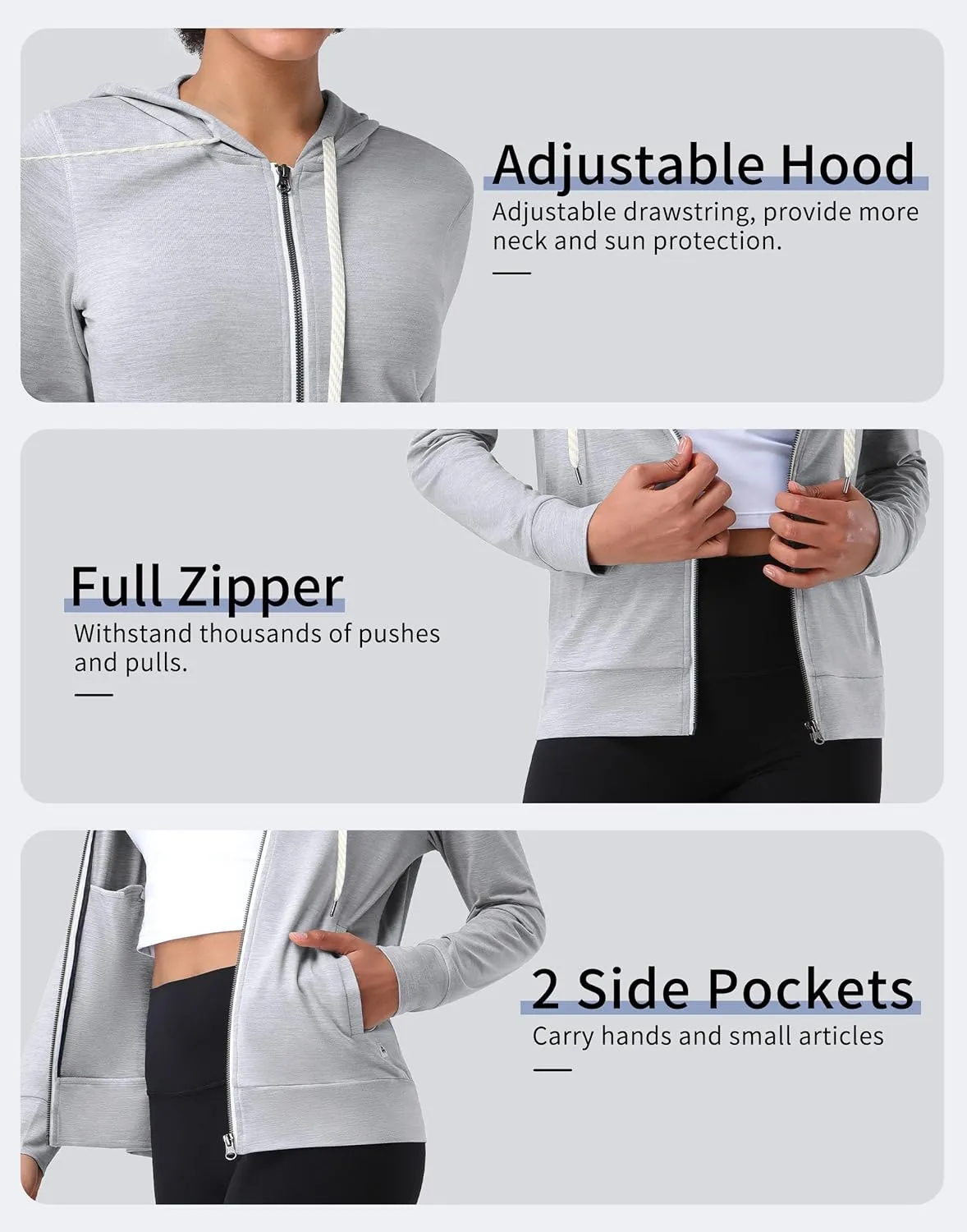 Pioneer Camp Women's Full Zip Up Workout Hoodie Soft Lightweight Hooded Sweatshirts Sweat Jacket Athletic Gym Yoga Casual