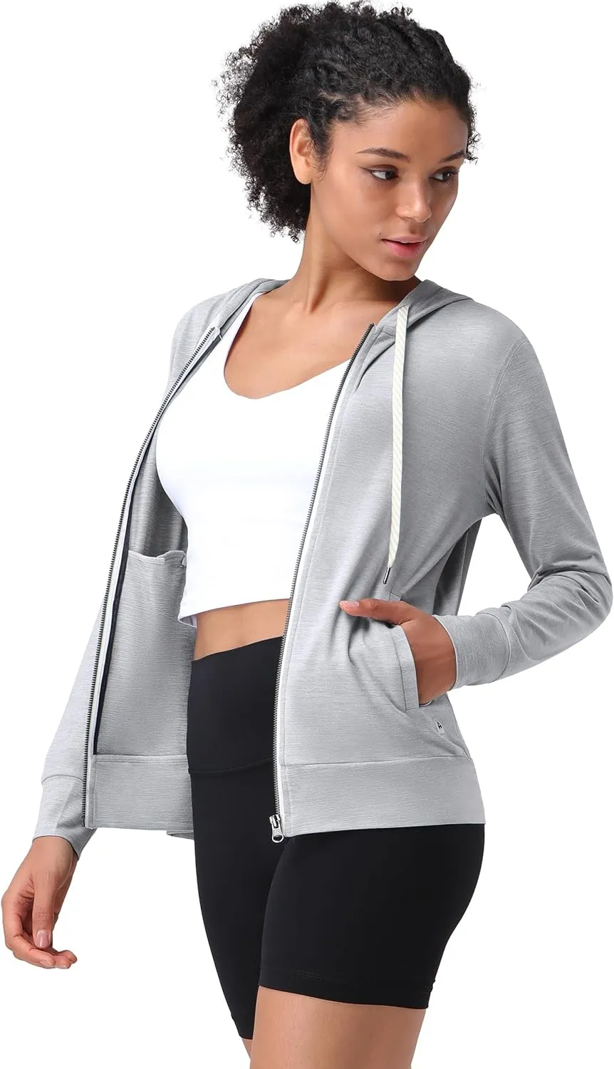 Pioneer Camp Women's Full Zip Up Workout Hoodie Soft Lightweight Hooded Sweatshirts Sweat Jacket Athletic Gym Yoga Casual