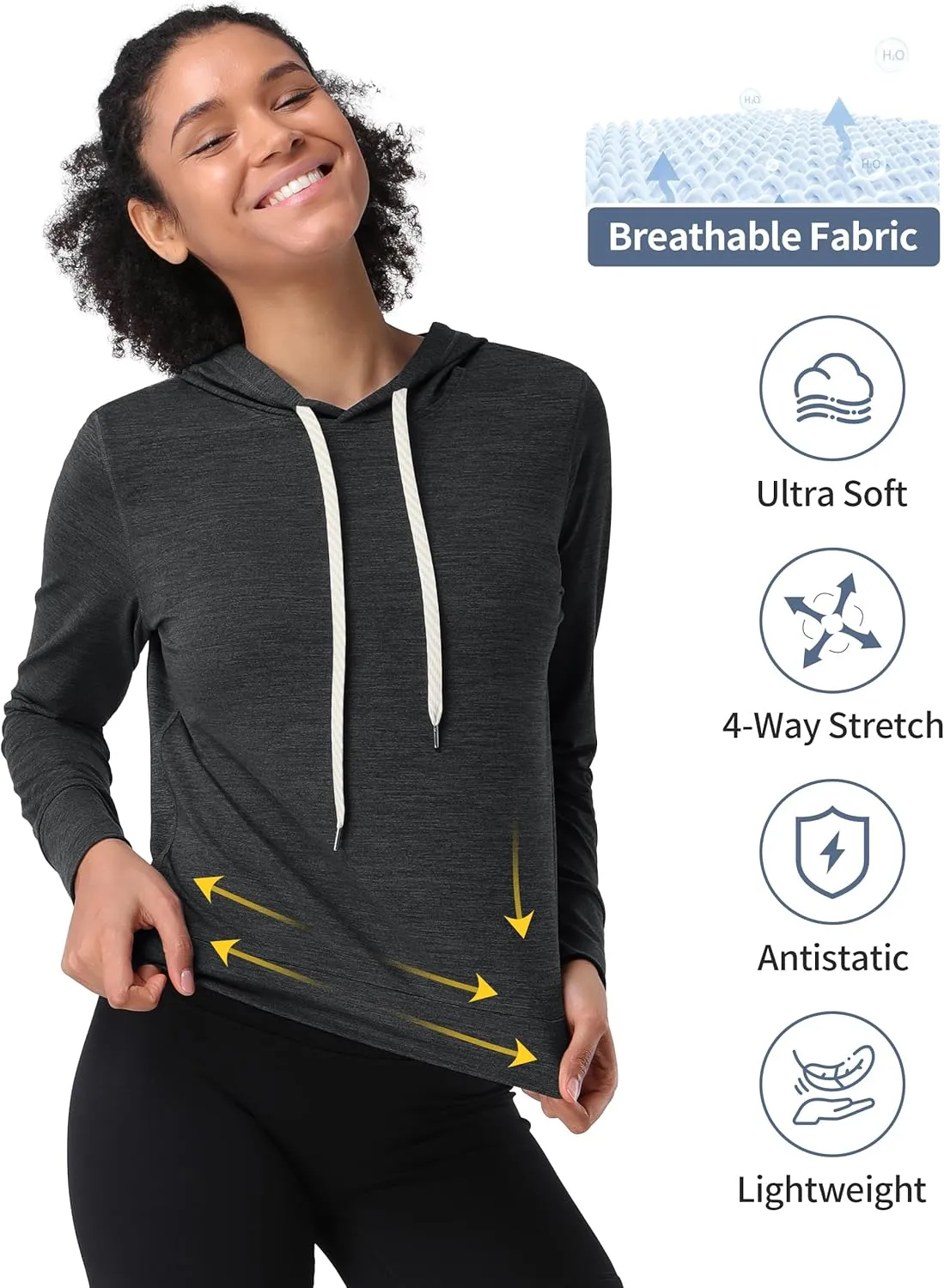 Pioneer Camp Women's Lightweight Hoodies Pullover Thin Soft Gym Hooded Sweatshirt Workout Athletic Running Yoga Casual Tops