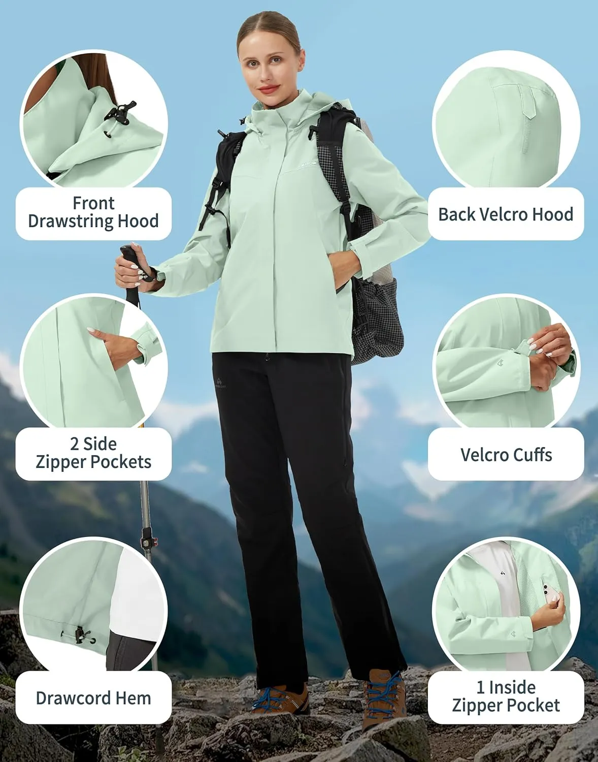 Pioneer Camp Women's Rain Jacket with Hood Waterproof Windbreaker Rain Coats Lightweight Raincoat for Outdoor Hiking Travel