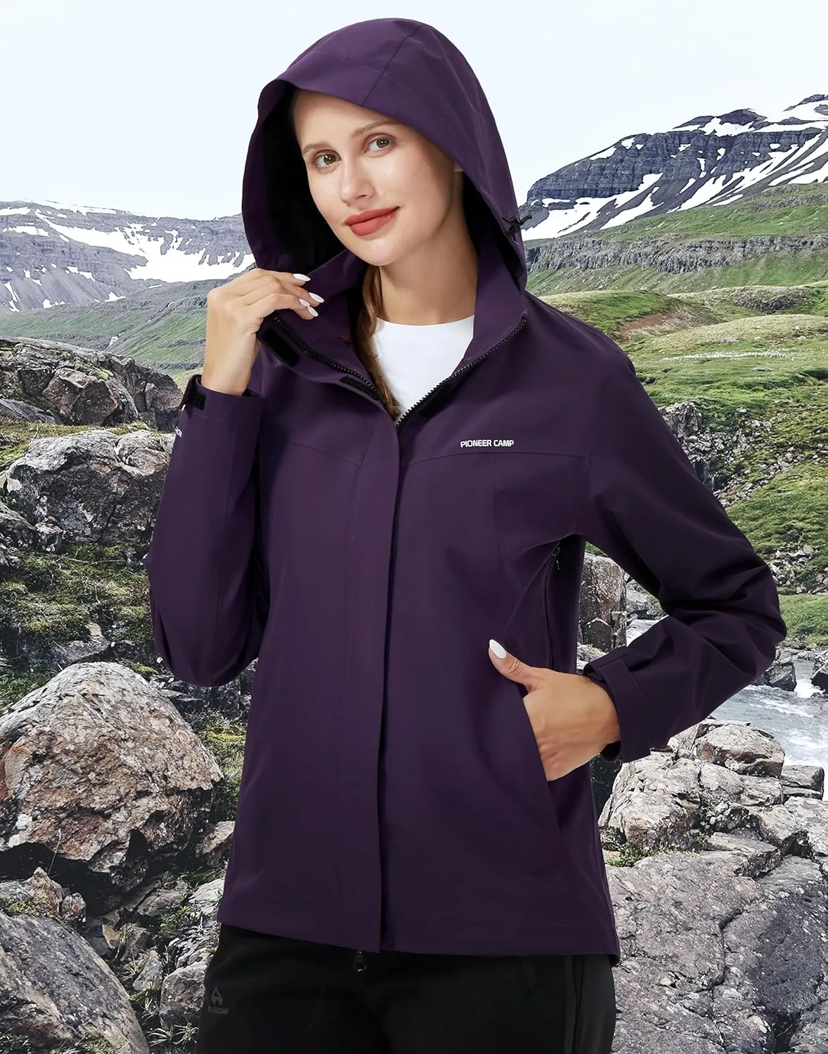 Pioneer Camp Women's Rain Jacket with Hood Waterproof Windbreaker Rain Coats Lightweight Raincoat for Outdoor Hiking Travel