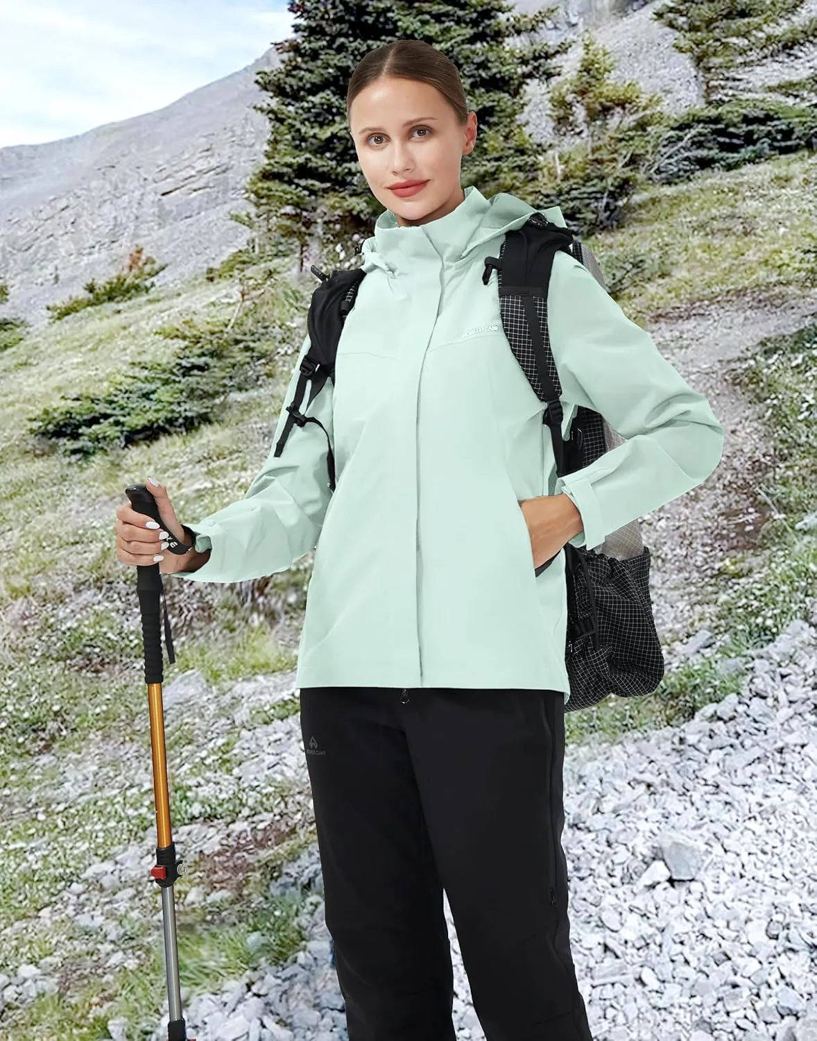 Pioneer Camp Women's Rain Jacket with Hood Waterproof Windbreaker Rain Coats Lightweight Raincoat for Outdoor Hiking Travel