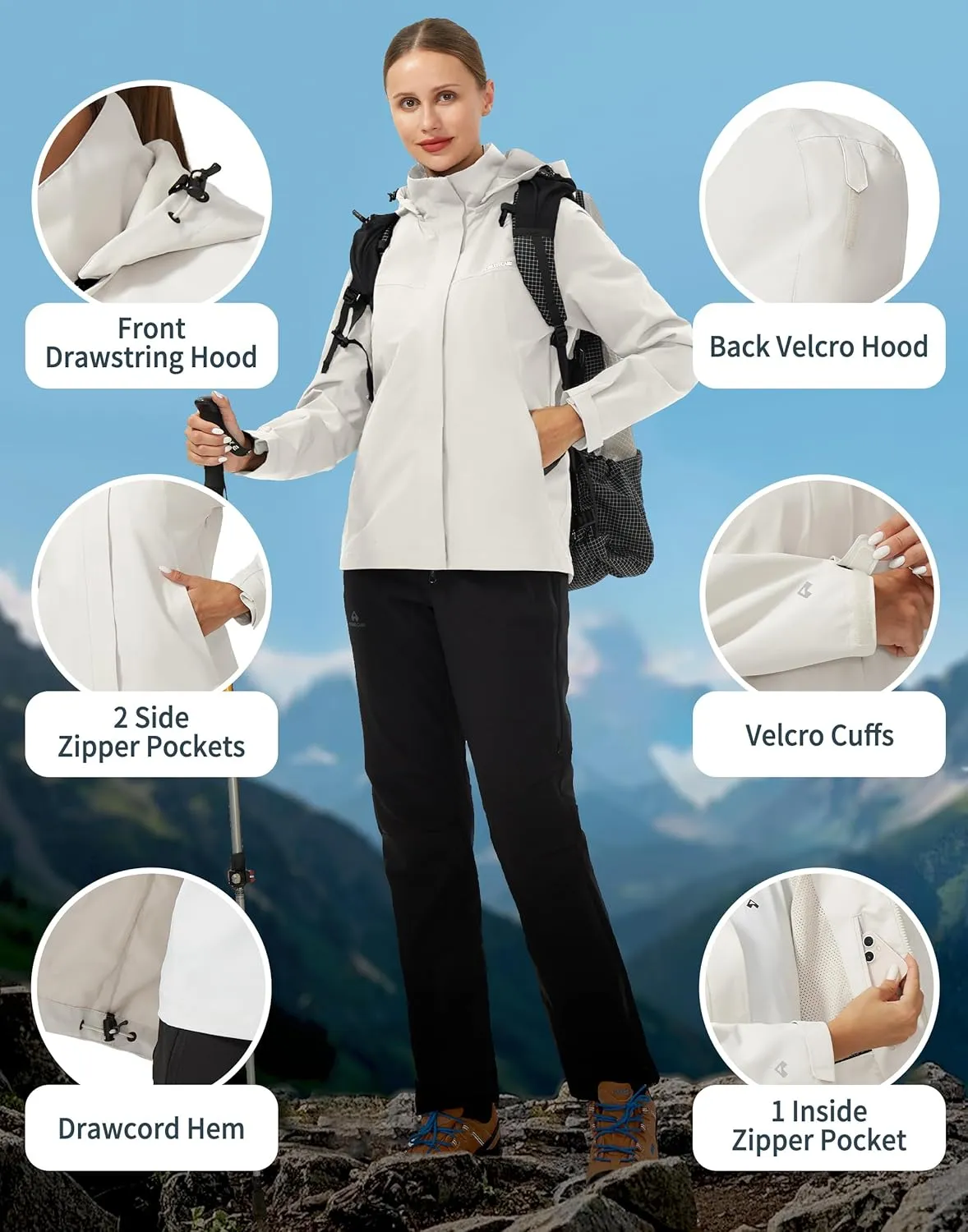 Pioneer Camp Women's Rain Jacket with Hood Waterproof Windbreaker Rain Coats Lightweight Raincoat for Outdoor Hiking Travel