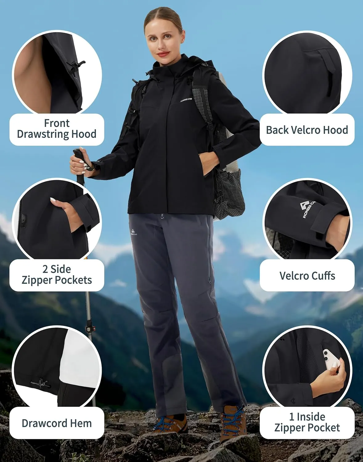 Pioneer Camp Women's Rain Jacket with Hood Waterproof Windbreaker Rain Coats Lightweight Raincoat for Outdoor Hiking Travel
