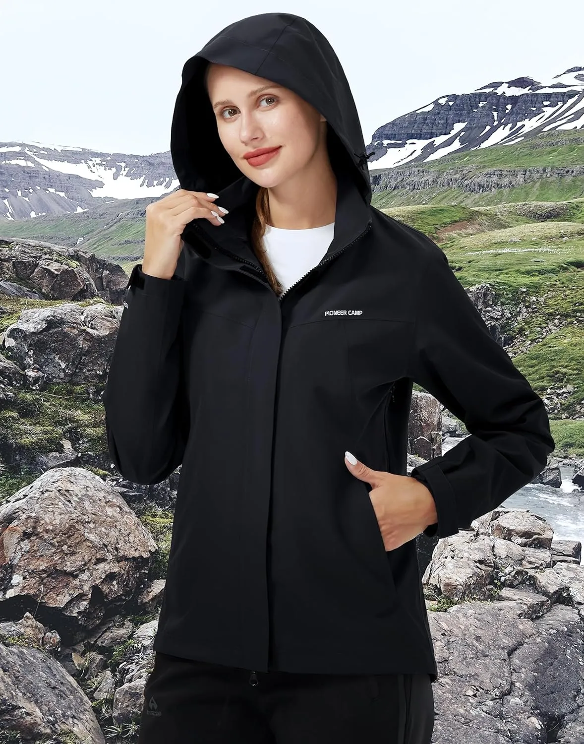 Pioneer Camp Women's Rain Jacket with Hood Waterproof Windbreaker Rain Coats Lightweight Raincoat for Outdoor Hiking Travel