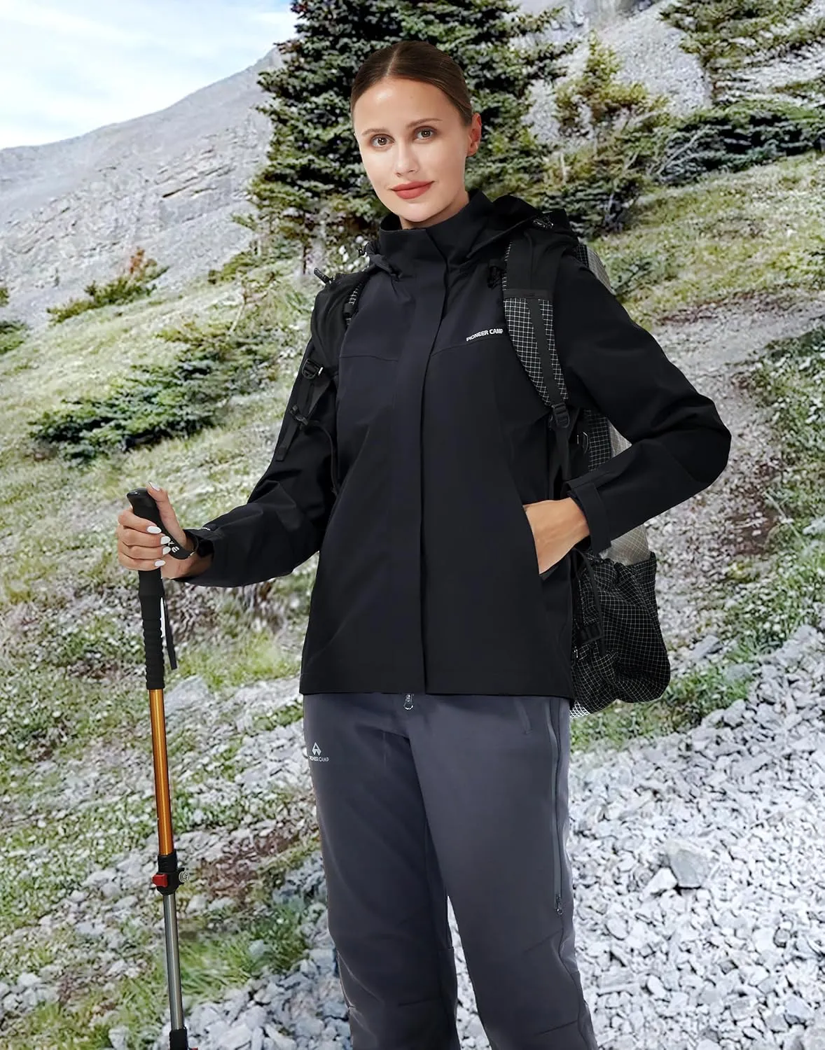 Pioneer Camp Women's Rain Jacket with Hood Waterproof Windbreaker Rain Coats Lightweight Raincoat for Outdoor Hiking Travel